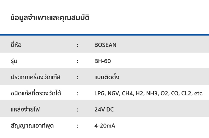 Bosean BH-60 เครื่องตรวจจับแก๊สรั่ว เครื่องวัดแก๊ส ชนิดแก๊สที่ตรวจวัดได้ LPG NGV CH4 H2 NH3 O2 CO CL2